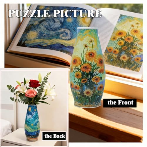 3D Puzzles Vase for Adults, LED 3D Puzzle Vase Sunflowers, Crafts for Adults DIY Unique Vase Gifts for Home Decor Housewarming Christmas Mother's Day - color: Sunflower-starry Night