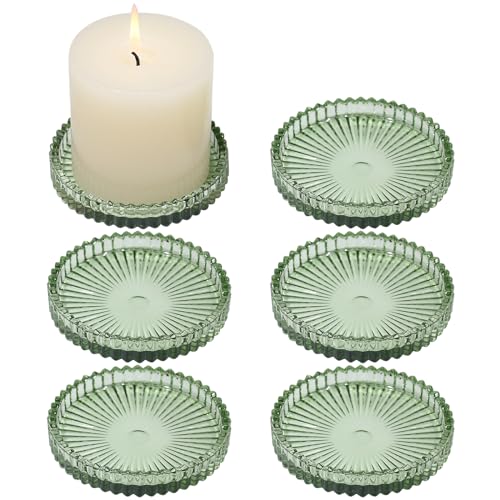 Glass Pillar Candle Holder, 4" Green Candle Plates Set of 6, Glass Candle Holders for Wedding, Party, Holiday, Home Decor, Table Centerpiece - color: Green, size: 6 pcs