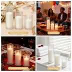 24 PCS White Pillar Candles (2" x3, 4, 6) with Ribbed Glass Cylinder Vases (2.6" x5, 6, 8), Hurricane Glass Candle Holders, Dripless Candles for Wedding Centerpieces, Home & Table Decor - size: 24