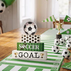 Smile Soccer Wooden Block Decor Set, 4-Piece SOCCER GOAL & Tiered Tray Tabletop Signs with Soccer Ball Figurine for Game Day & Sports Party Decorations - style: Soccer