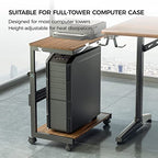 EUREKA ERGONOMIC PC Stand Computer Cart, Height Adjustable Tower Stand 2-Tier Suit for ATX Case Printer, Metal Rolling Cart on Wheels for Gaming Home Office, Walnut - color: Walnut