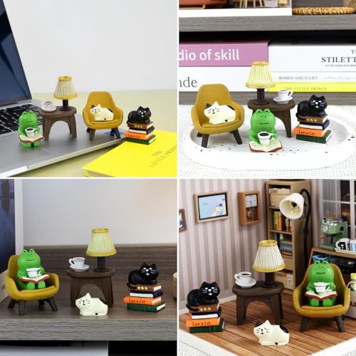 RAQWI Cute Mini Frog and Cat Figurine for Office, Home Decoration Perfect Cute Frog and Cat Gift - color: Second Set