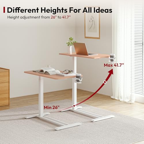 SANODESK Medical Adjustable Overbed Bedside Table with Hidden Casters, Pneumatic Mobile Laptop Computer Standing Desk Cart with Tray, Hospital and Home Use(31.5" W x 17.7" D, Pink) - color: Pink, size: Large