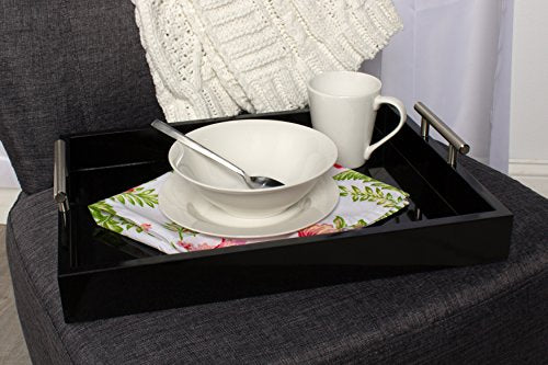 Kate and Laurel Lipton Decorative Tray with Polished Metal Handles, Black and Silver - color: Black, size: 16.5" x 12.3" x 3.3"