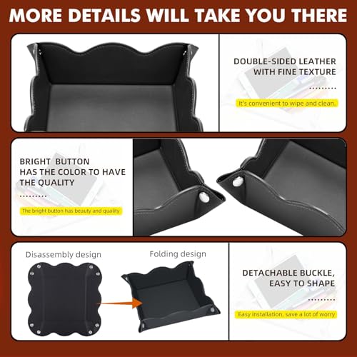 Valet Tray for Men Women - PU Leather Travel Catchall Tray Organizer - Desk Bedside Nightstand Storage Box for Jewelry Key Phone Remote Controller Wallet Watch Glasses Coin Readers -Black - color: Black