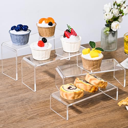 2 Set Large Acrylic Display Risers,8 Pcs Clear Perfume Stand Organizer,Desktop Display Shelves Collect Pop Figures Toys Cupcake Dessert for Decor,Food Display Shelves for Party