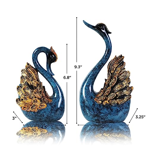 2pcs Swan Statues Couple's Home Decorations for Living Room Decor and Accessories, Sculptures Home Decor for Coffee Table, Book Shelf Decor Accents (Blue)