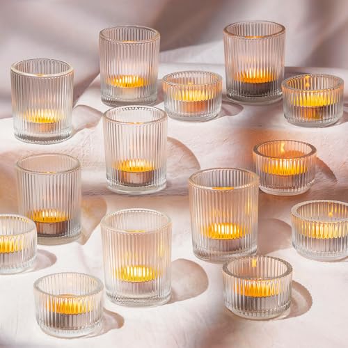 Hewory Glass Tealight Candle Holder: 24 Pcs Clear Tea Lights Votive Candle Holders for Table Centerpiece, Small Glass Tea Light Candleholders Bulk for Christmas Wedding Party Living Room Home Decor - color: Clear, size: 24PCS