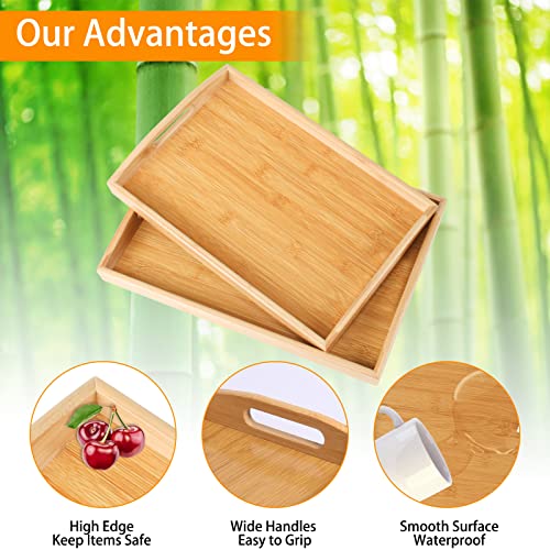 2-Pack Bamboo Serving Trays with Handles, 16" and 13", Decorative Food Tray Set for Breakfast, Coffee, Tea, Snacks, Ideal for Coffee Table, Ottoman, Living Room & Kitchen - style: 2 PACK-Square-16" X 11"