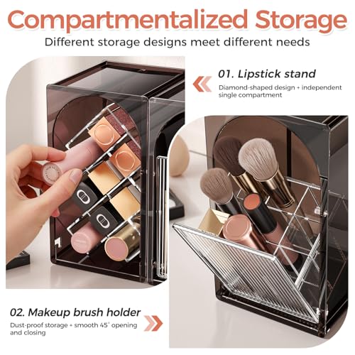 INVSSENE Stackable Makeup Organizer Countertop, Storage Perfume Skincare Cosmetic Lipstick Face Mask Makeup Brush Palettes, Ideal for Vanity Bathroom Counter - color: 3513 Coffee+Clear