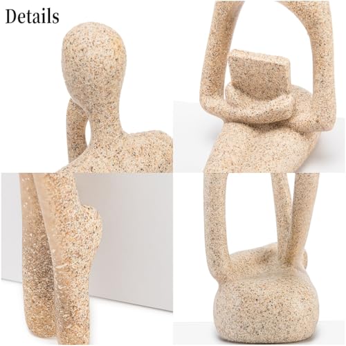 Gold Home Decor Thinker Statue Accents, Set of 3 Thinker Sculptures Office Decor Modern Abstract Resin Decoration on Shelf Table Desk for Living Room Office Bedroom Bookshelf Decor (Small Sandstone) - color: Sandstone, size: Small