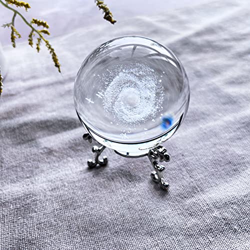 H&D HYALINE & DORA 2.36Inch/60MM Engraved 3D Galaxy Ball Paperweight Crystal Display Globe Full Sphere Glass Paperweight Fengshui with Metal Stand - color: 60mm Galaxy