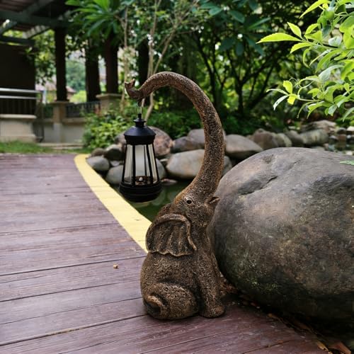 Solar Elephant Statue Lantern for Garden - Outdoor LED Decor with Auto On/Off, Perfect Patio, Yard, or Gift Idea - color: Elephant Lantern