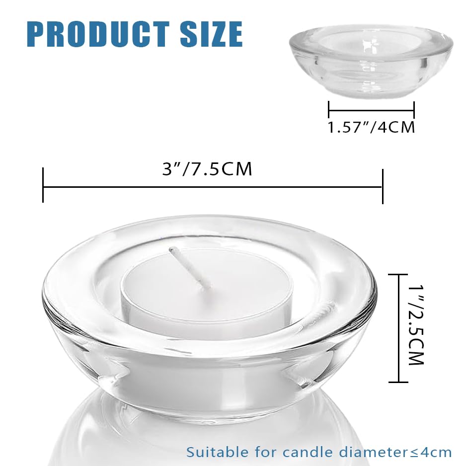 4 Pack,Clear Tealight Candle Holders, 3" Round Chunky Glass Candle Holder