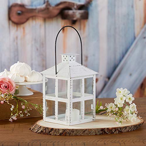 Kate Aspen Rustic Farmhouse Decor White Candle Holder Lantern Decorative (7.5 Inch), Wedding Decoration, Centerpiece Table Decorations, Home Decor, Shelf Decor - size: 7.5 inch White Decorative Lantern, style: One Lantern