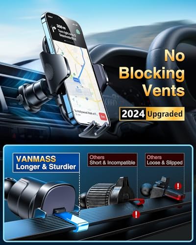 VANMASS [True Military-Grade] Car Phone Holder [Best Suction & Clip] Cell Phone Mount for Dashboard Windshield Vent Truck Cradle Dash Stand for iPhone 15 Pro Max 14 13 12 Android, White - color: White