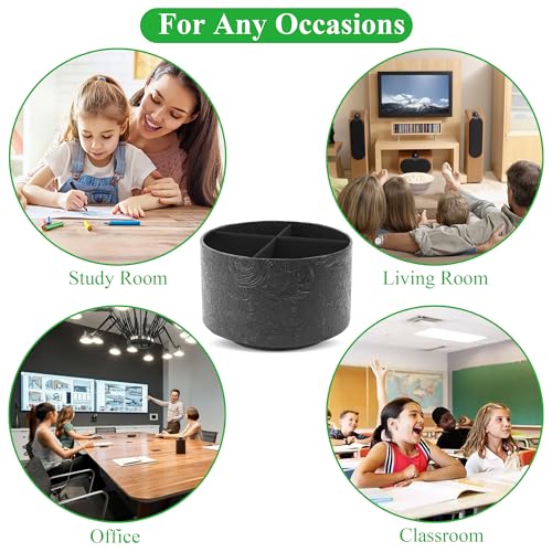 lizimandu Round Leather Art Supply Organizer,Remote Control Holder,360 Degree Spinning,Multi-Functional Pencil Holder,4 Compartments Desktop Stationary Organizer(1-Black2) - color: 1-Black2
