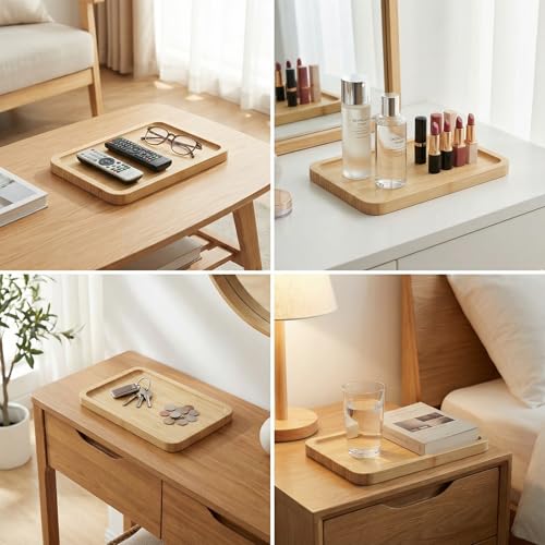Bamboo Vanity Tray, Bathroom Counter Tray Natural Wooden Decorative Tray Kitchen, Shower, Dining Table Vanity,10×6.9 Inch - size: 10" x 6.9" x 0.6"