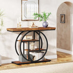 Tribesigns 41.3" Console Table, Industrial 4-Tier Sofa Table Entryway Table with Circle Base, Narrow Wood Accent Tables with Storage Shelves for Living Room, Hallway, Foyer, Rustic Brown - color: Rustic Brown