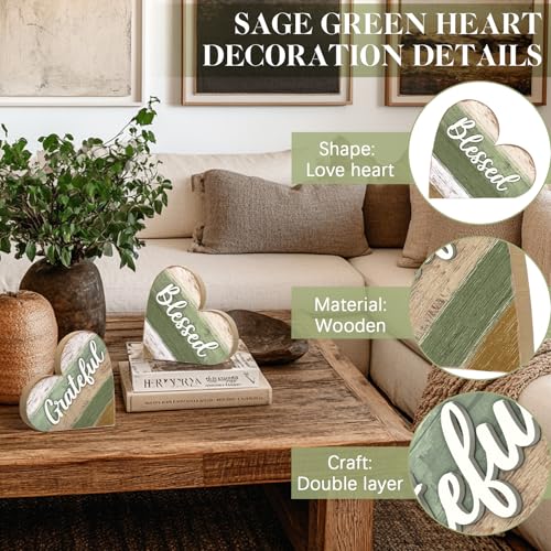 Jetec 2 Pcs Rustic Wooden Heart Table Decor, Daisy Farmhouse Home Decor, Bless This Home & Be Kind Sign for Living Room, Dining Room, Shelf & Mantel, Ideal Housewarming & Birthday Gift(Blessed Style) - style: Blessed Style