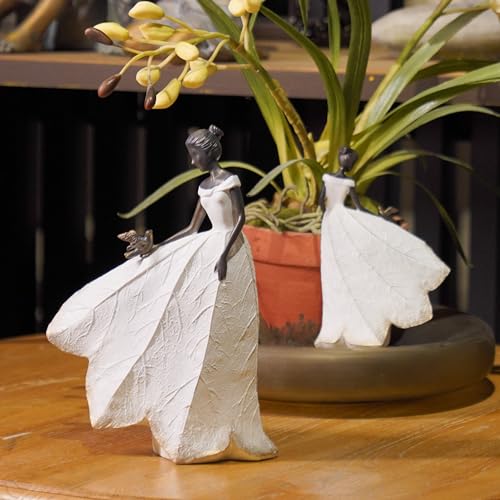 Guichifun Fairy Statue Collection Home Decoration - White Leaf Angel Girls with Bird Resin Home Decor for Outdoor or Indoor Outdoor Yard Decorations Figurines Retirement Gift 8.5 x 5.25 x 12 Inch - color: White-bird, size: Large