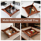 KINIVA PU Leather Jewelry Valet Tray for Men Women,Small Key Bowl for Entryway Table,Portable Travel Catchall Dice Tray (Square-Brown-2pcs) - style: Square-Brown-2pcs