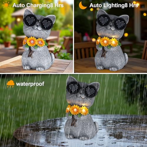 Solar Garden Statues Cat with Daisy and LED Lights Birthday Gifts for Women Mom Grandma Solar Outdoor Decor for Patio Backyard Yard Lawn Decoration-Unique Housewarming Gifts - style: Cat
