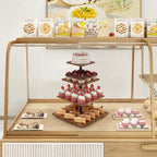 ELITEROO 4 Tier Cupcake Stand, 360 Rotating Cupcake Stand for 50 Cupcakes, Square Tiered Cup Cake Tower Holder, Wooden Dessert Display Stands for Party Wedding Graduation Birthday Baby Shower