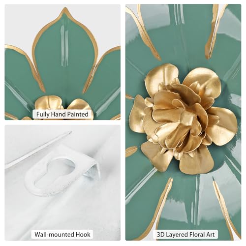 10" Metal Flowers Wall Decor, Green & Gold 3D Floral Metal Wall Art Decor for Inoor & Outdoor Use, Vintage & Modern Walls Arts for Bathroom, Living Room, Bedroom, Office, Garden, Patio, Porch, 1 Piece - color: # 1 Green
