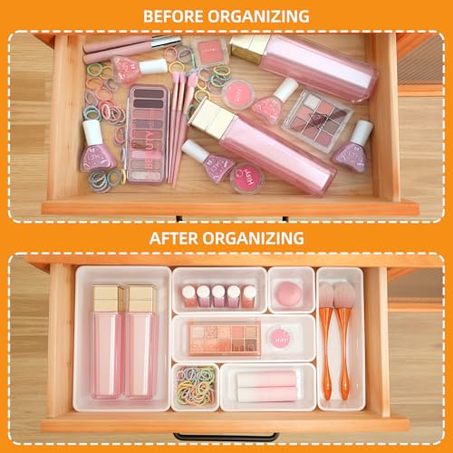 Kitchen Desk Drawer Organizers Storage for Office, Small Acrylic Vanity Trays Makeup for Drawer Bathroom Plastic Make up Organizers 25 Pcs White - color: White