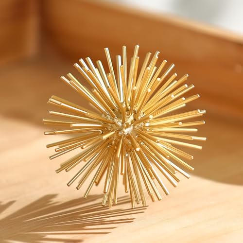 Gold Sphere Decor, Metal Gold Starburst Tabletop Sculpture Decor, Modern Metal Starburst Centerpiece, Spike Ball Decoration for Home Decor - color: Gold-starburst-4.2"