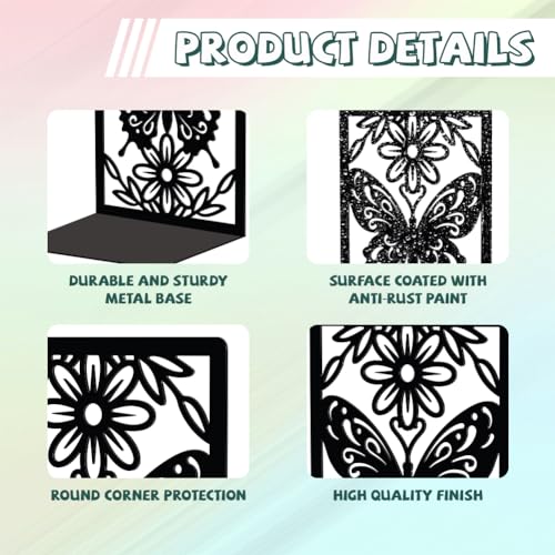 Peacoblue Metal Butterfly Bookends for Shelves Shelf Desk Office Room Decorative, Heavy Duty Study Unique Creative Anti-Slip Bookends Stoppers for All Books5.3"x4.3"x7.9", 1 Pair(Butterfly) - color: Butterfly
