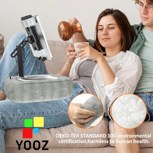 Pillow Tablet Holder Stand, 360°Adjustable Tablet Pillow Mount for Bed Lap Desk [Soft Skin-Friendly Fabric] fit for iPad, Galaxy Tab, Kindle, Fire, Phone, 4-13" (Detachable Washable, Gray)