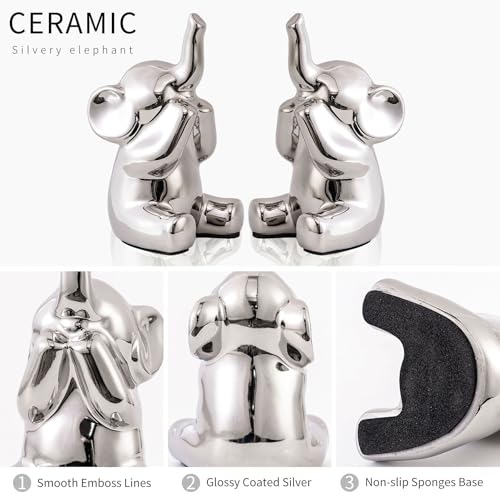 SURE YUESI Pair of Small Silver Elephant Figurines, Modern Boho Decorative Statues, Lucky Elephant Home Decor for Living Room, Bedroom, Office Desk & Shelf - color: 2/S Silvery Elephant