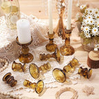 Mumufy 10 Pcs Glass Crystal Taper Candle Holders Clear Glass Candlestick Holder Fit 0.8 Inch Candles Crystal Decorative Candle Stand Centerpiece Table Wedding Dining Party (Classic,Brown) - color: Brown
