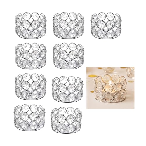 Pack of 20 Silver Crystal Tealight Candleholders - Candlestick Bowls Tea Lamp Candle Holders, Votive Candlestick Holders for Table Centerpieces, Diwali Decorations for Wedding Holiday Party Home Decor - color: Silver, size: 10 Pcs