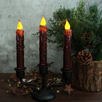 CVHOMEDECO. Real Wax Hand Dipped Battery Operated LED Timer Taper Candles Country Primitive Flameless Lights Décor, 6-3/4 Inch, Burgundy, 3 PCS in a Package - color: Burgundy 3 PCS