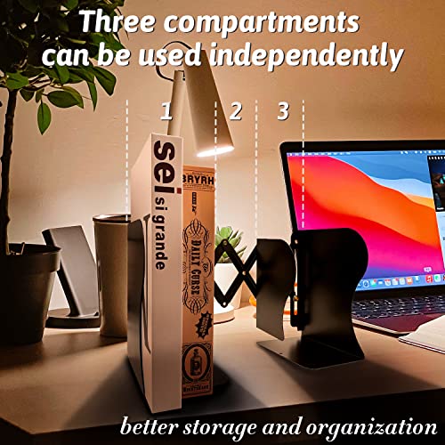 Adjustable Bookends Non Skid Decorative Bookends,Metal Bookend for Heavy Books,Bookshelf Organizer Holder for Books and Magazines for Desk(Black) - color: Black
