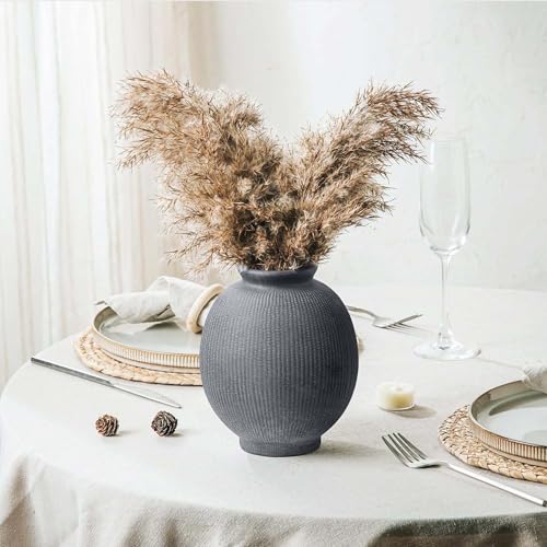 Ceramic Decorative Flower Vase - Rustic Farmhouse Boho Ceramic Vase for Home Decor, Table Centerpiece, Living Room, Bathroom, Book Shelf, Mantel Decoration, Wedding Decor (6.8" Black) - color: Modern Black-6.8"