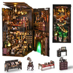 TOYQI Book Nook Kit, Book Nook Kits for Adults, DIY Miniature Dollhouse Kit 3D Wooden Puzzle Booknook Bookend with LED Light - style: MAGICIAN'S HOUSE