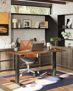 TIQLAB Electric Standing Desk, Adjustable Height Stand up Desk, 55 * 24 Inches Sit Stand Home Office Table with Splice Board, Black Walnut - color: Dark Walnut, size: 55*24 inch