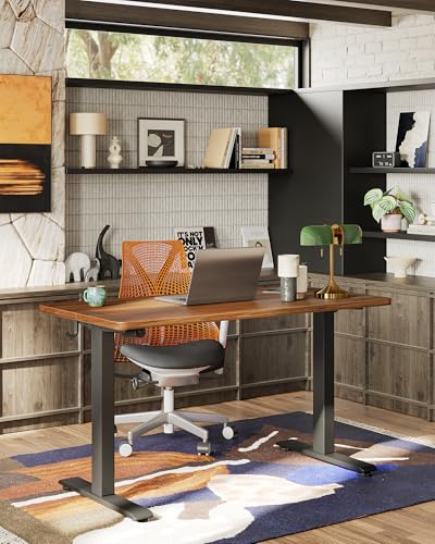 TIQLAB Electric Standing Desk, Adjustable Height Stand up Desk, 55 * 24 Inches Sit Stand Home Office Table with Splice Board, Black Walnut - color: Dark Walnut, size: 55*24 inch