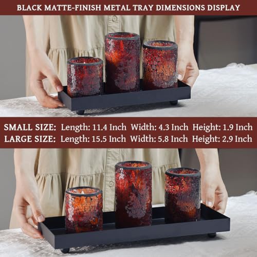 Rectangle Black Matte Metal Tray, Suit for Candle Holder, Vanity Decor Projects, Bathroom Toilet Tank Tray, Perfume or Jewelry Storage, and Coffee Table Centerpiece - size: 15.7" x 5.9" x 1.9"