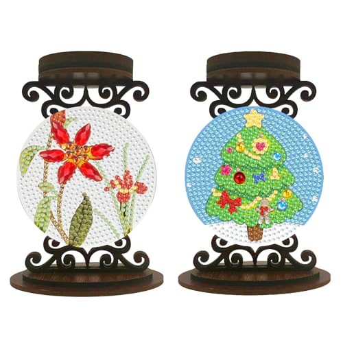 BAYUNOE 2Pcs DIY Candlestick Holders Wooden Desktop Diamond Art Painting Candle Holder Double-Sided Diamond Vintage Modern Decorative for Table Mantel Wedding Dinning Party-02 - color: 2pcs-02