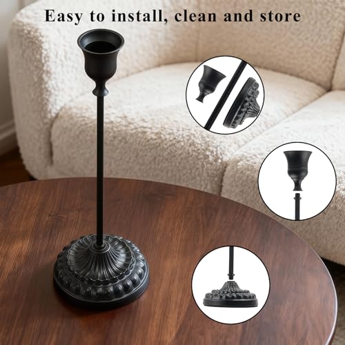 BEAHOT Matte Black Candle Holders Set of 6 with Matching Candle Snuffers – Elegant Non-Slip Candlestick Holders for Christmas Decorations Wedding Centerpiece, Dining Table & Home Gift Display - color: Black 6 Pack