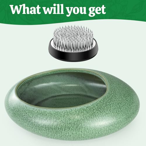 Flower Frog Vase Kit, Ikebana Arrangement Ceramic Bowl Flower Frog Water Drop Flower Pot Flower Arrangement Vase Kit (Green Large Size) - color: Green Large Size