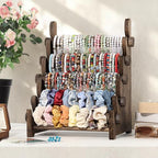 TOPNEW 5 Tier Wooden Bracelet Holder, Scrunchie Bangle Watch Necklace Display Storage Jewelry Holder Stand Display Organizer, Brown - color: 5 Tier Brown
