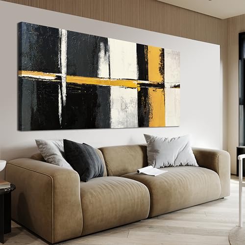 Canvas Wall Art Decor Large Wall Art Pictures for Living Room Black and White Wall Art Decor Abstract Art Work Modern Black Yellow Abstract Wall Art Prints For Bedroom Office Home Wall Decor 24"x48" - color: XY-F, size: 48"L x 24"W