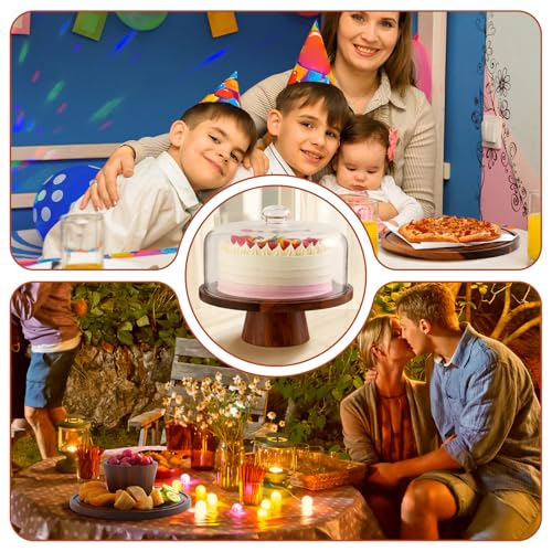 Acacia Wood Cake Stand with Glass Lid – 12" Magnetic Base, Detachable Serving Tray for Cake, Cheese, Charcuterie, Snacks & Desserts – Wooden Cake Holder for Parties & Kitchen Display