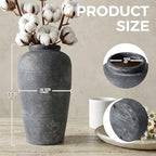 Rustic Distressed Ceramic Threaded Vase, 11"H Handmade Wabi Sabi Decor Vase (Deep Charcoal with Light Gray Weathering and Wheat Beige Patches) for Living Room Table Centerpieces, Entryway & Fireplace - size: 11 inch-A